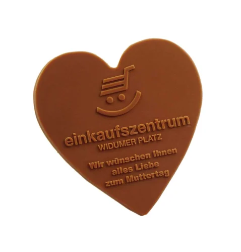 Chocolate heart 90 mm with embossed logo, shopping-centre promotion