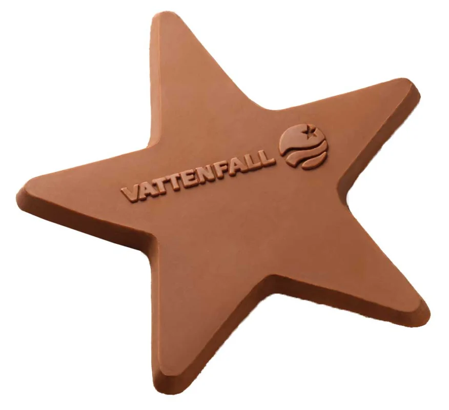 Schoko-Stern – Stern aus Schokolade mit geprägtem Logo