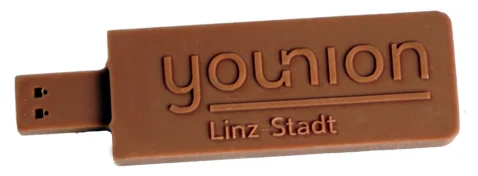 Schoko-USB-Stick – USB-Stick aus Schokolade mit geprägtem Logo
