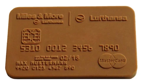 Schoko-Kreditkarte – Kreditkarte aus Schokolade mit geprägtem Kartendesign (Referenzmotiv)
