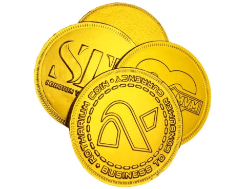 Schokomünzen mit Logo in Goldfolie, 55 mm